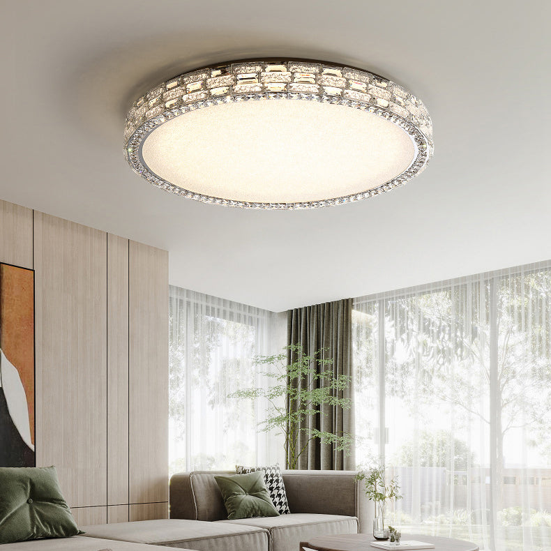 Modern Luxury Round Acrylic Stainless Steel Crystal LED Flush Mount Ceiling Light For Living Room
