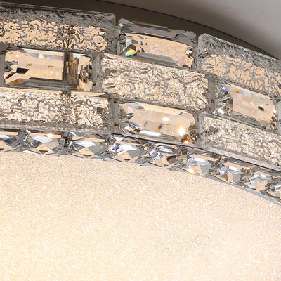 Modern Luxury Round Acrylic Stainless Steel Crystal LED Flush Mount Ceiling Light For Living Room