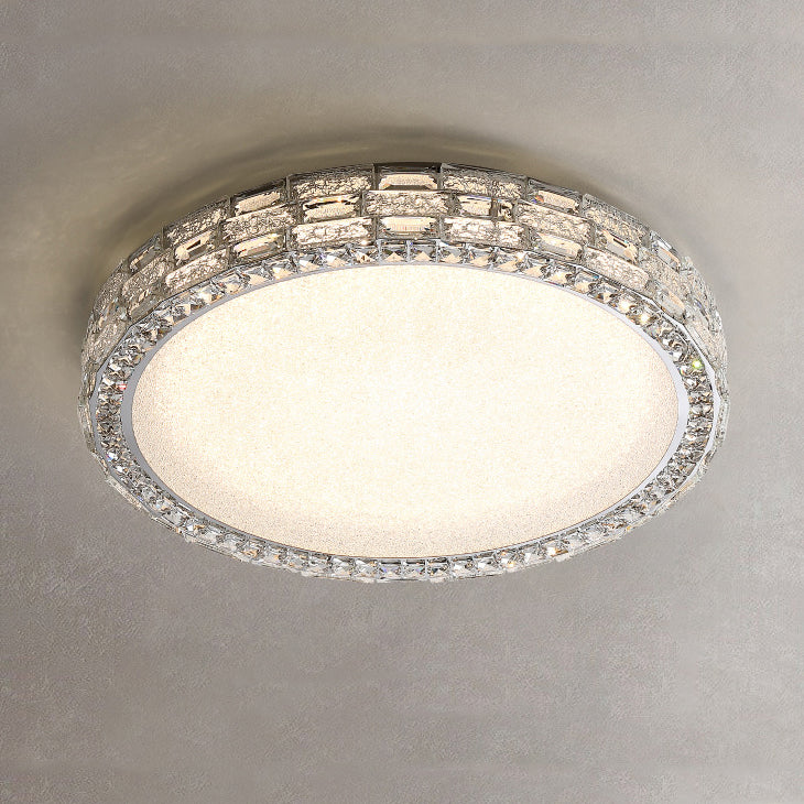 Modern Luxury Round Acrylic Stainless Steel Crystal LED Flush Mount Ceiling Light For Living Room