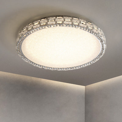 Modern Luxury Round Acrylic Stainless Steel Crystal LED Flush Mount Ceiling Light For Living Room