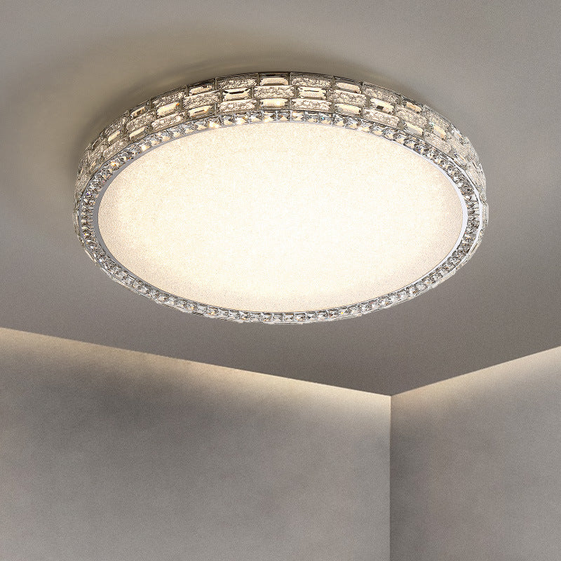 Modern Luxury Round Acrylic Stainless Steel Crystal LED Flush Mount Ceiling Light For Living Room