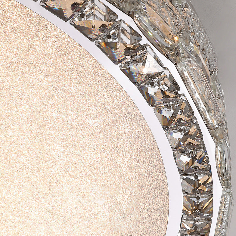 Modern Luxury Round Acrylic Stainless Steel Crystal LED Flush Mount Ceiling Light For Living Room