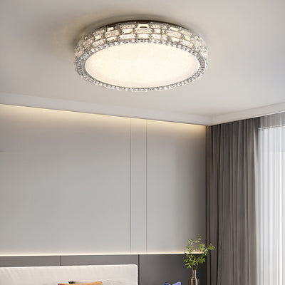 Modern Luxury Round Acrylic Stainless Steel Crystal LED Flush Mount Ceiling Light For Living Room