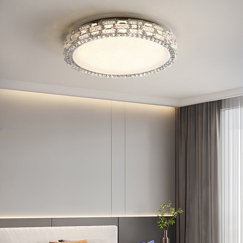 Modern Luxury Round Acrylic Stainless Steel Crystal LED Flush Mount Ceiling Light For Living Room