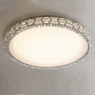 Modern Luxury Round Acrylic Stainless Steel Crystal LED Flush Mount Ceiling Light For Living Room