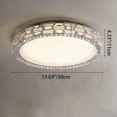 Modern Luxury Round Acrylic Stainless Steel Crystal LED Flush Mount Ceiling Light For Living Room