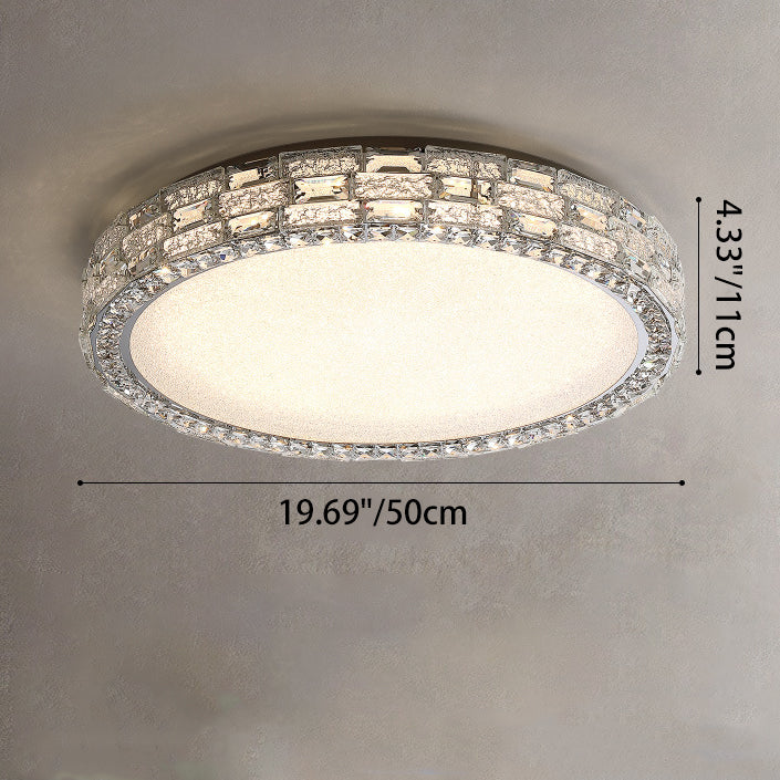 Modern Luxury Round Acrylic Stainless Steel Crystal LED Flush Mount Ceiling Light For Living Room