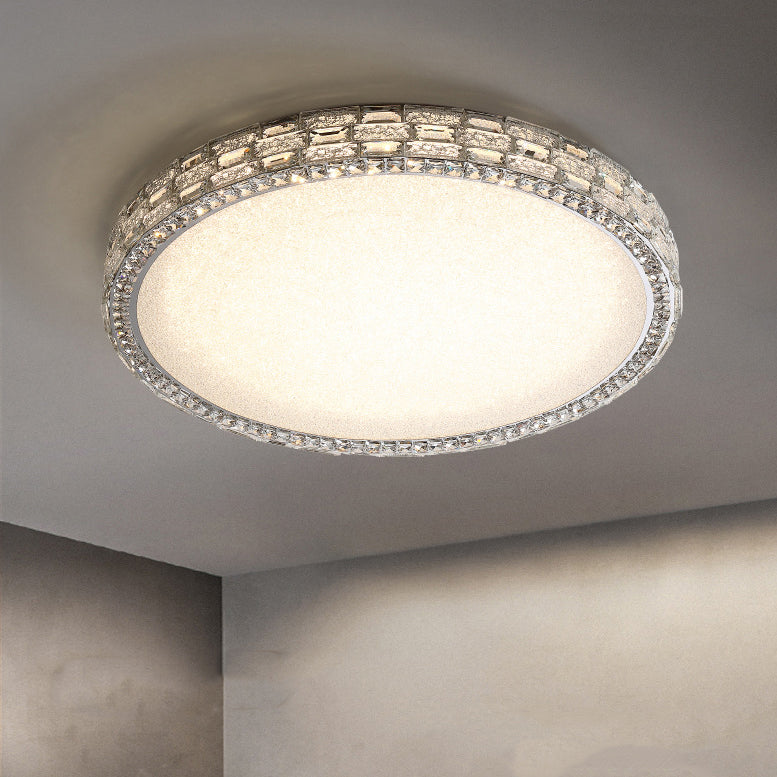 Modern Luxury Round Acrylic Stainless Steel Crystal LED Flush Mount Ceiling Light For Living Room