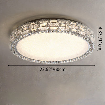 Modern Luxury Round Acrylic Stainless Steel Crystal LED Flush Mount Ceiling Light For Living Room