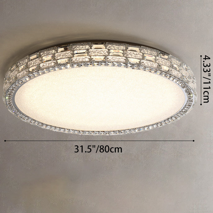 Modern Luxury Round Acrylic Stainless Steel Crystal LED Flush Mount Ceiling Light For Living Room