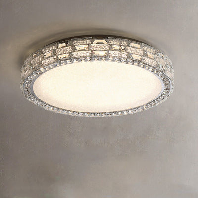 Modern Luxury Round Acrylic Stainless Steel Crystal LED Flush Mount Ceiling Light For Living Room