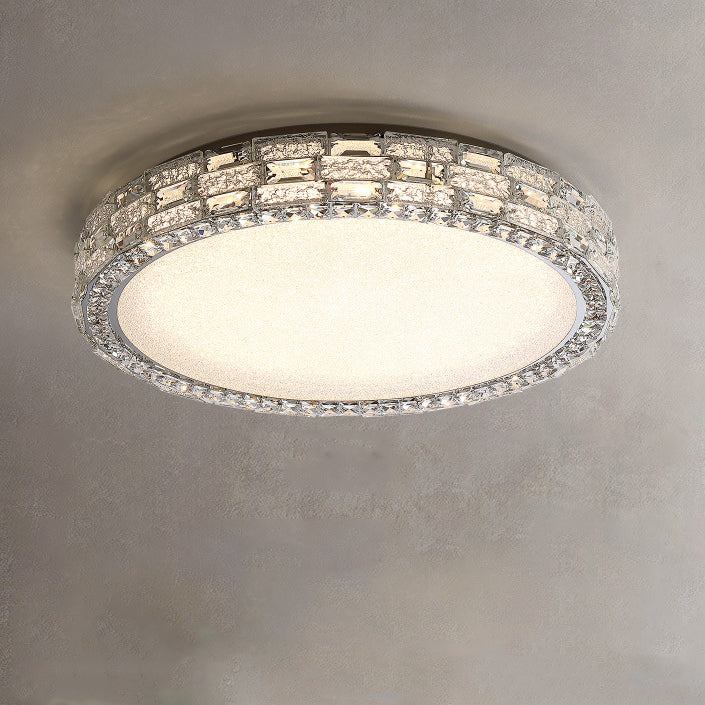 Modern Luxury Round Acrylic Stainless Steel Crystal LED Flush Mount Ceiling Light For Living Room