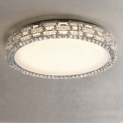 Modern Luxury Round Acrylic Stainless Steel Crystal LED Flush Mount Ceiling Light For Living Room