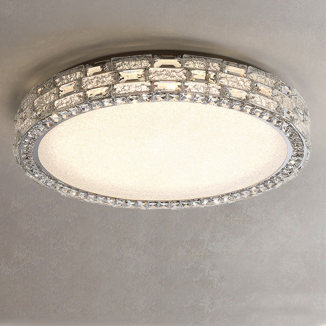 Modern Luxury Round Acrylic Stainless Steel Crystal LED Flush Mount Ceiling Light For Living Room