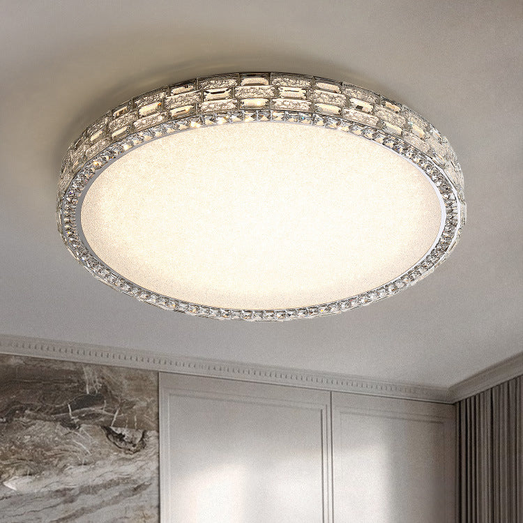 Modern Luxury Round Acrylic Stainless Steel Crystal LED Flush Mount Ceiling Light For Living Room
