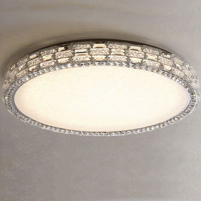 Modern Luxury Round Acrylic Stainless Steel Crystal LED Flush Mount Ceiling Light For Living Room