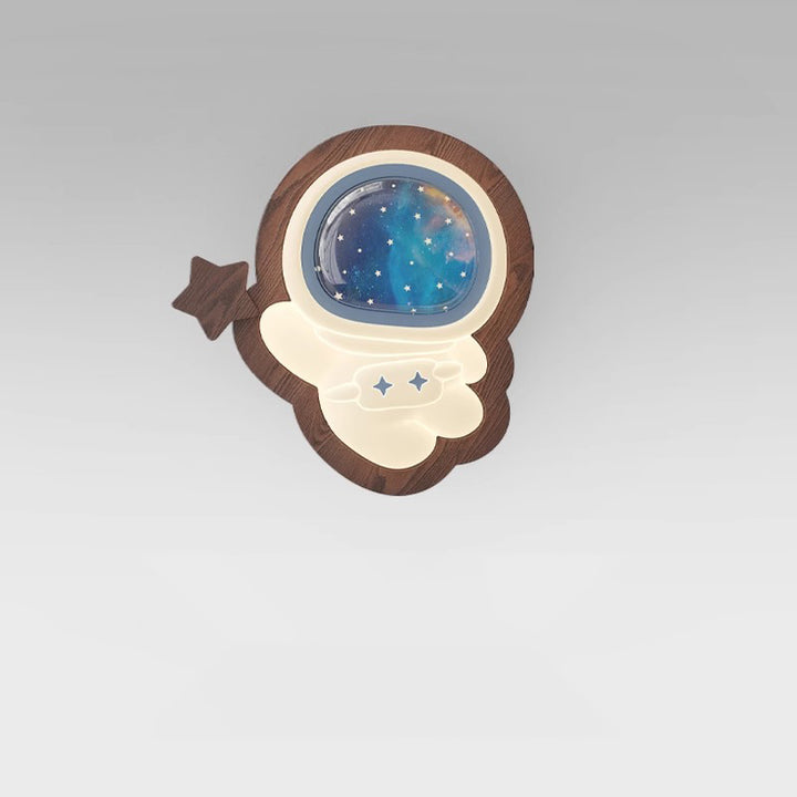 Lampe murale LED avec abat-jour en PE, base en bois, étoile astronaute créative contemporaine, lune, pour chambre à coucher 