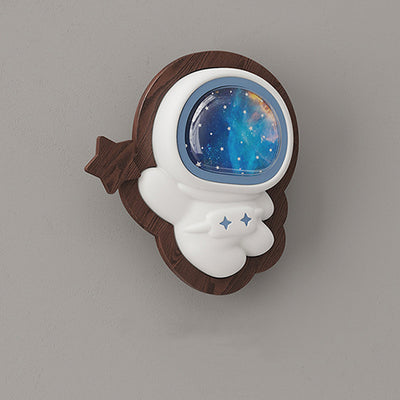 Contemporary Creative Astronaut Star Moon Wood Base PE Shade LED Wall Sconce Lamp For Bedroom