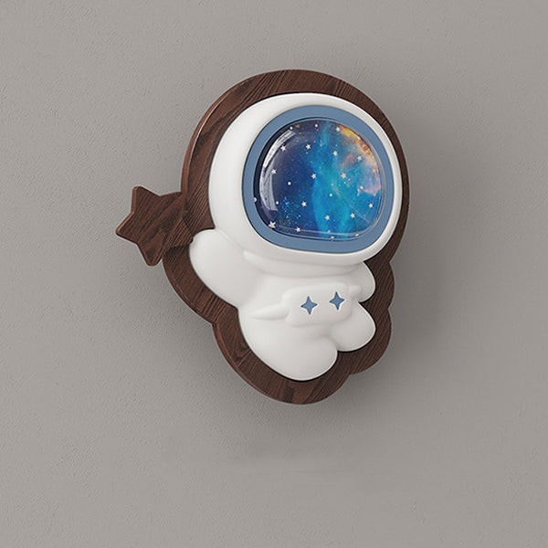 Contemporary Creative Astronaut Star Moon Wood Base PE Shade LED Wall Sconce Lamp For Bedroom