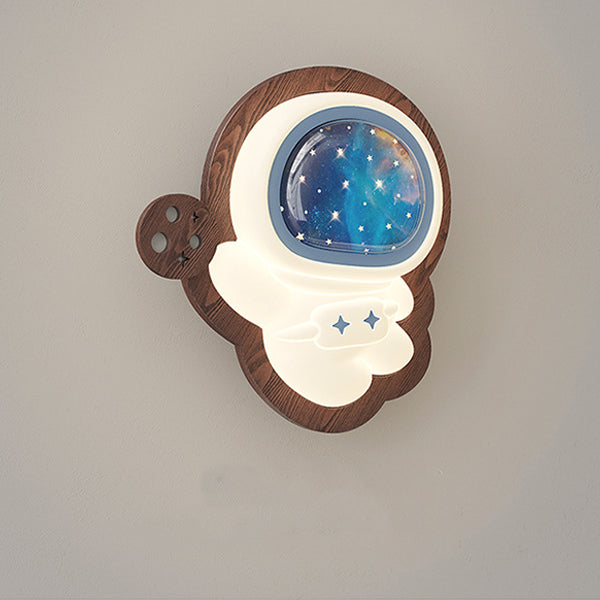 Contemporary Creative Astronaut Star Moon Wood Base PE Shade LED Wall Sconce Lamp For Bedroom