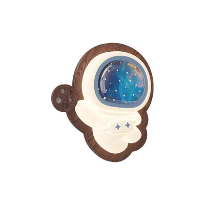 Contemporary Creative Astronaut Star Moon Wood Base PE Shade LED Wall Sconce Lamp For Bedroom