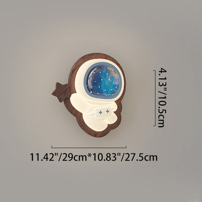 Contemporary Creative Astronaut Star Moon Wood Base PE Shade LED Wall Sconce Lamp For Bedroom