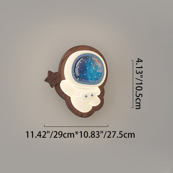 Contemporary Creative Astronaut Star Moon Wood Base PE Shade LED Wall Sconce Lamp For Bedroom