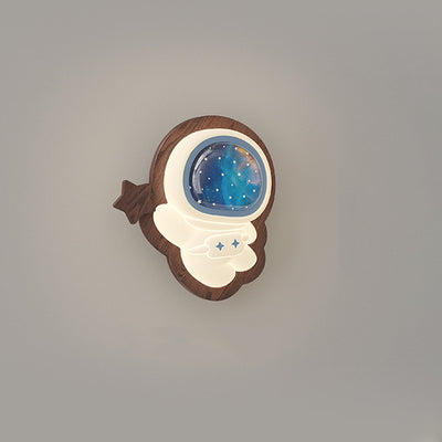 Contemporary Creative Astronaut Star Moon Wood Base PE Shade LED Wall Sconce Lamp For Bedroom