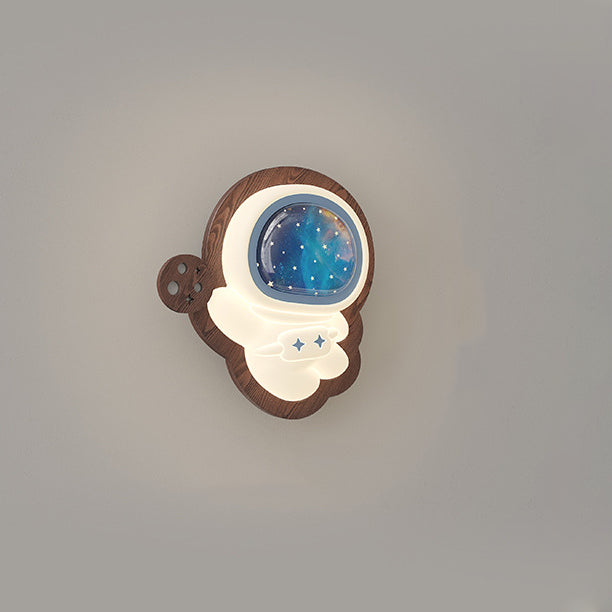 Lampe murale LED avec abat-jour en PE, base en bois, étoile astronaute créative contemporaine, lune, pour chambre à coucher 