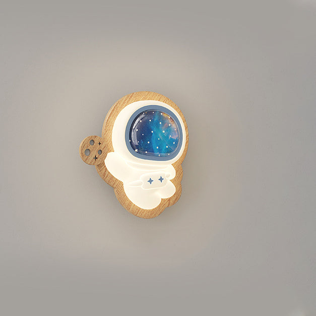 Lampe murale LED avec abat-jour en PE, base en bois, étoile astronaute créative contemporaine, lune, pour chambre à coucher 