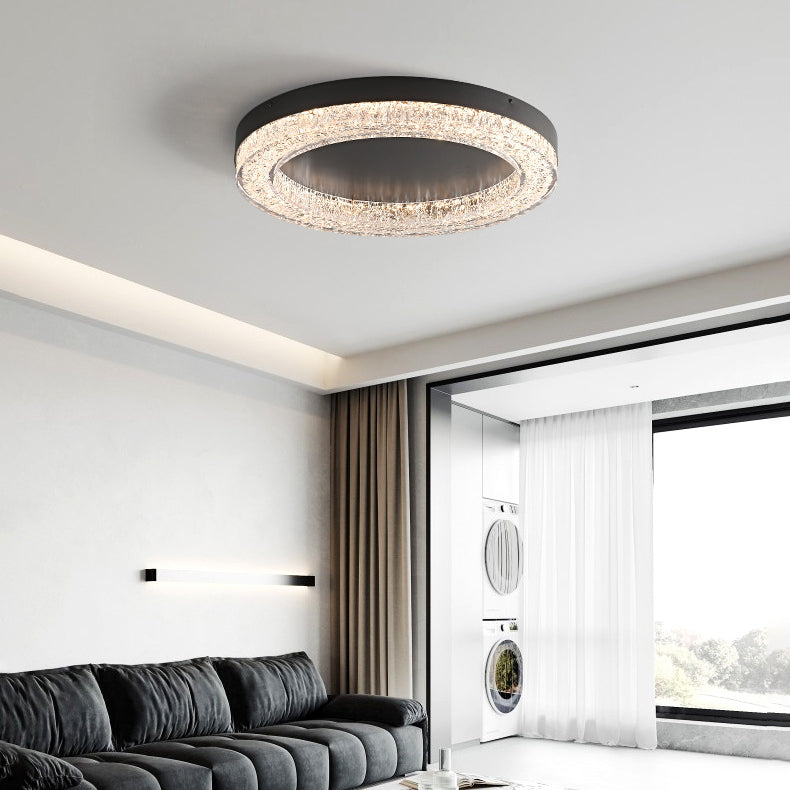 Lustre LED encastré moderne en résine et matériel rond avec fissures de glace pour salon 