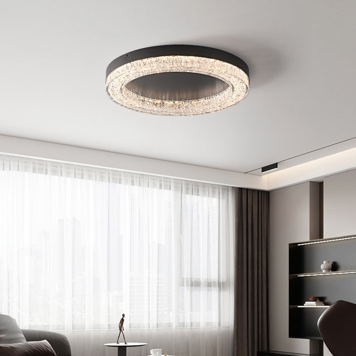Lustre LED encastré moderne en résine et matériel rond avec fissures de glace pour salon 