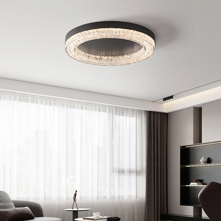Lustre LED encastré moderne en résine et matériel rond avec fissures de glace pour salon 