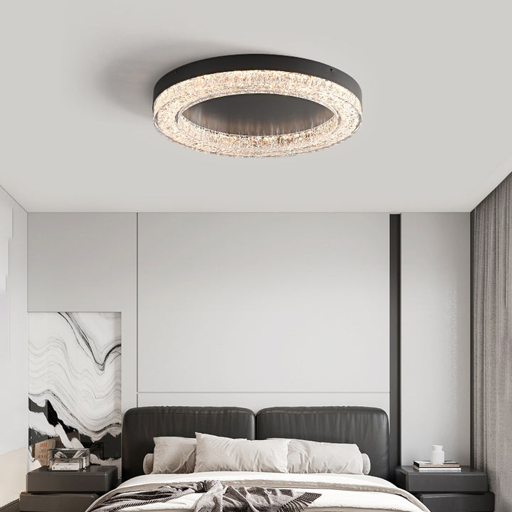 Lustre LED encastré moderne en résine et matériel rond avec fissures de glace pour salon 