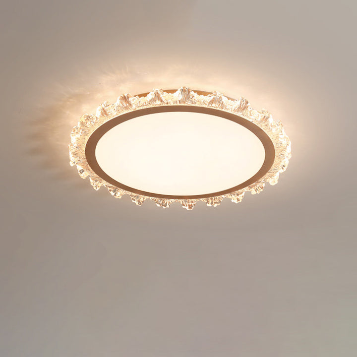 Modern Luxury Round Cream Wave Iron Acrylic LED Flush Mount Ceiling Light For Living Room