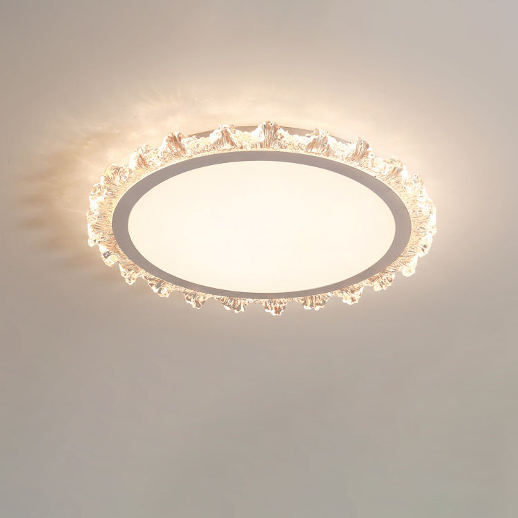 Plafonnier LED moderne de luxe rond en acrylique et fer ondulé crème pour salon 