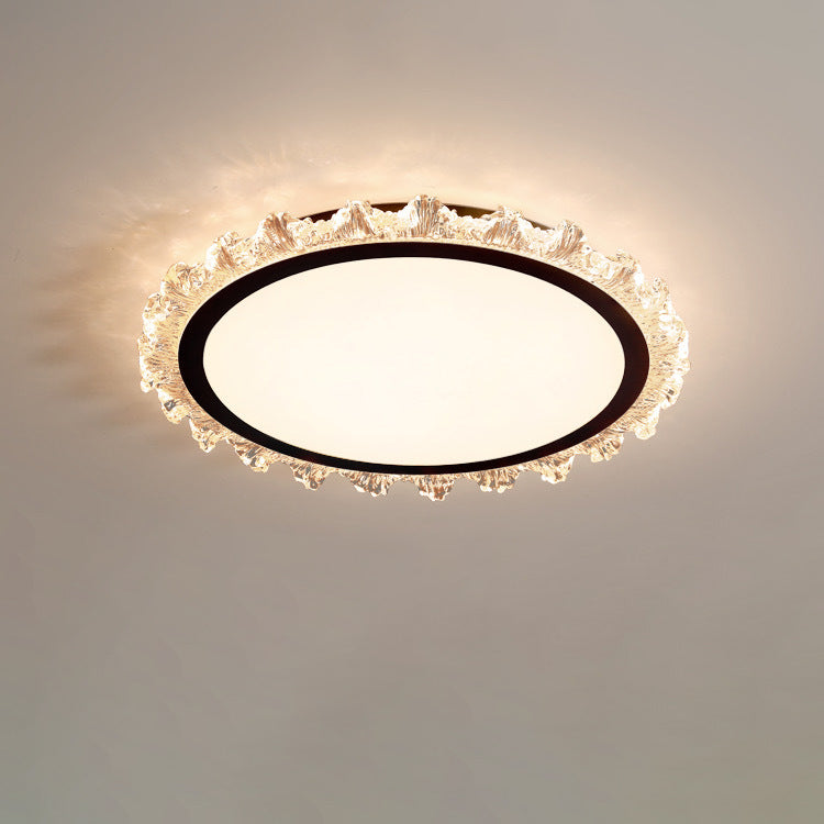 Plafonnier LED moderne de luxe rond en acrylique et fer ondulé crème pour salon 