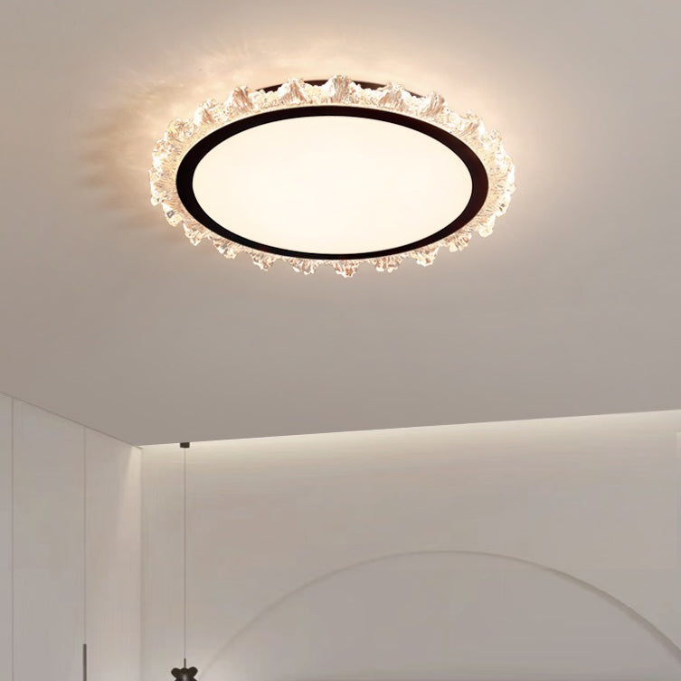Plafonnier LED moderne de luxe rond en acrylique et fer ondulé crème pour salon 