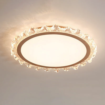 Plafonnier LED moderne de luxe rond en acrylique et fer ondulé crème pour salon 