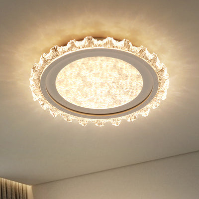Plafonnier LED moderne de luxe rond en acrylique et fer ondulé crème pour salon 