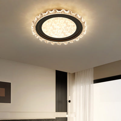 Plafonnier LED moderne de luxe rond en acrylique et fer ondulé crème pour salon 