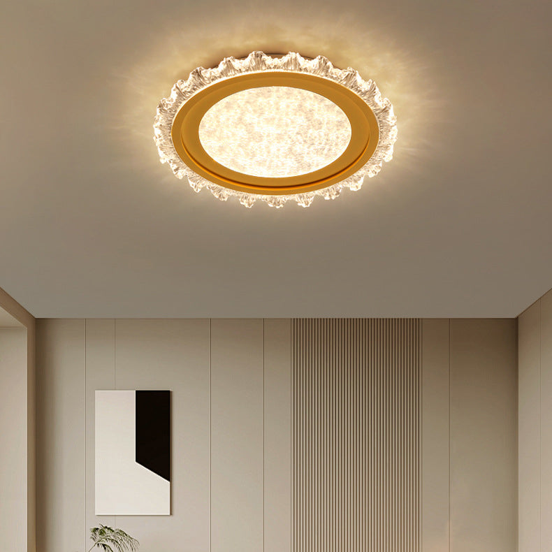 Plafonnier LED moderne de luxe rond en acrylique et fer ondulé crème pour salon 
