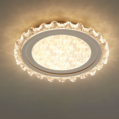 Plafonnier LED moderne de luxe rond en acrylique et fer ondulé crème pour salon 