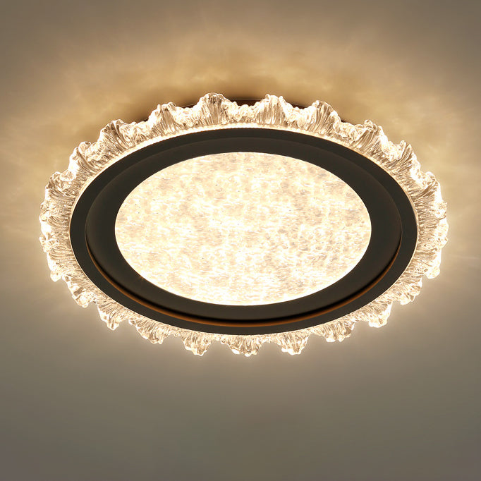 Plafonnier LED moderne de luxe rond en acrylique et fer ondulé crème pour salon 