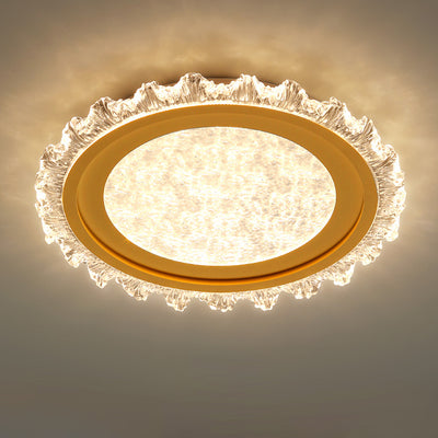 Plafonnier LED moderne de luxe rond en acrylique et fer ondulé crème pour salon 