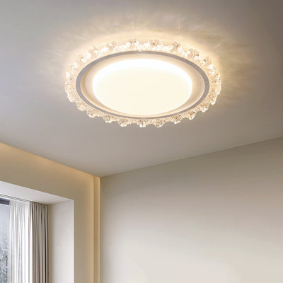 Plafonnier LED moderne de luxe rond en acrylique et fer ondulé crème pour salon 