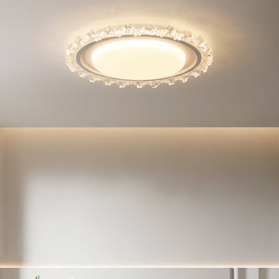 Plafonnier LED moderne de luxe rond en acrylique et fer ondulé crème pour salon 
