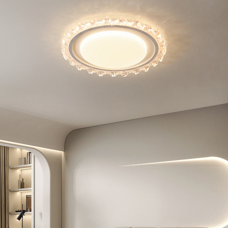 Plafonnier LED moderne de luxe rond en acrylique et fer ondulé crème pour salon 