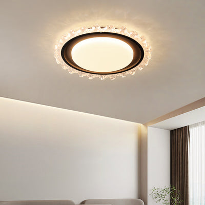 Plafonnier LED moderne de luxe rond en acrylique et fer ondulé crème pour salon 
