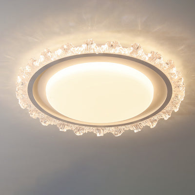 Plafonnier LED moderne de luxe rond en acrylique et fer ondulé crème pour salon 